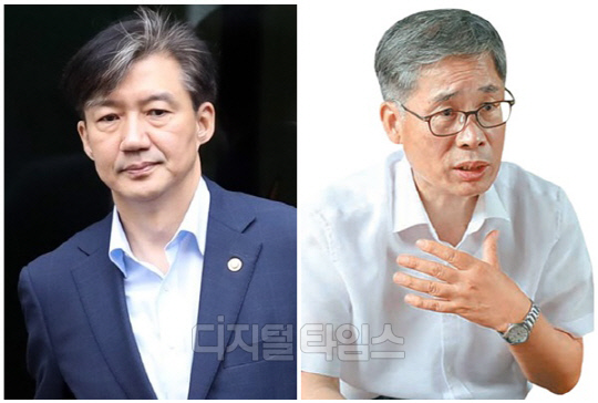 조국(왼쪽) 전 법무부 장관과 신평 변호사. <디지털타임스 DB, 연합뉴스>